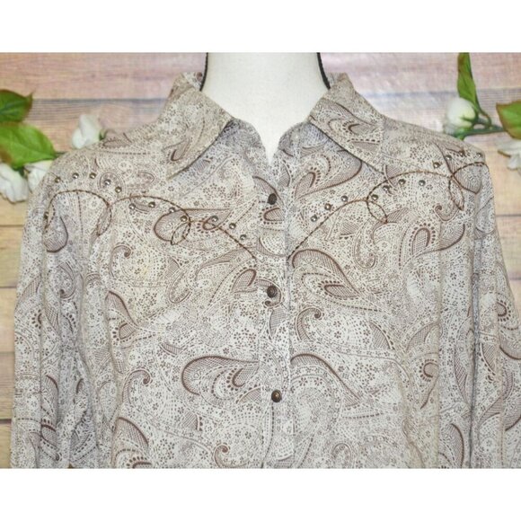 Wrangler Brown Paisley Print Concho Snap Front Embroidered Western Shirt Size XL - Picture 2 of 11